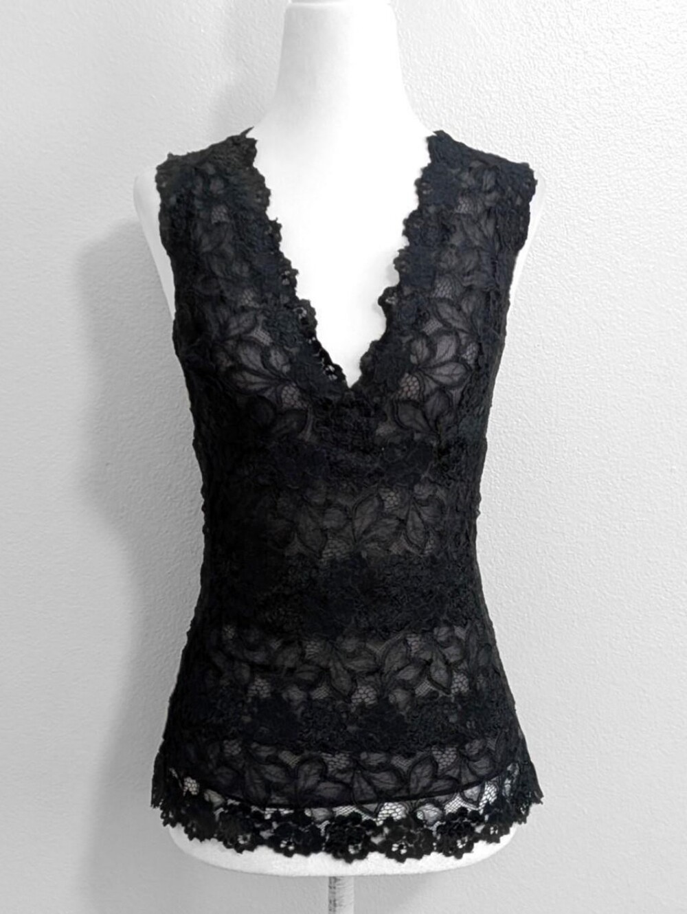 Josie Natorie Black Gothic Floral Rose Parfait Lace Tank Top | Size XL